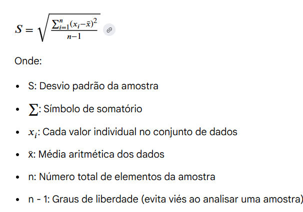 Fórmula do desvio padrão