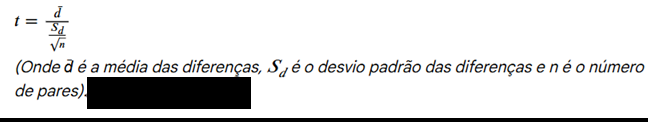 Fórmula do teste t para dados pareados