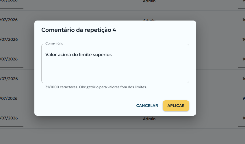 Material Referência - Carta Controle com valores de referência: comentário da repetição